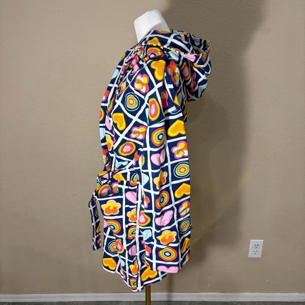 Vtg Aegean Apparel Robe Multicolor Heart Florals Terrycloth Cotton Belted Retro - Picture 6 of 16
